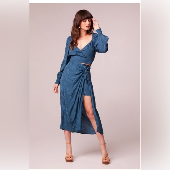 NWT Band Of The Free CELENE DEEP TEAL LAYERED MIDI SKIRT High Low Faux Wrap - Picture 5 of 5